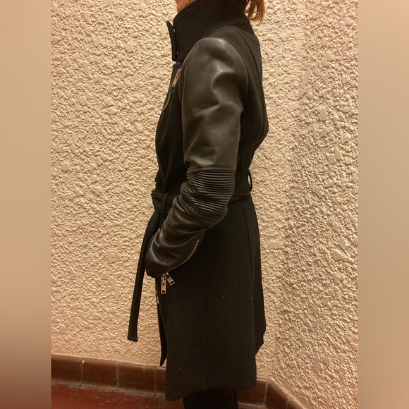Mackage black wool / leather coat - Picture 11 of 12